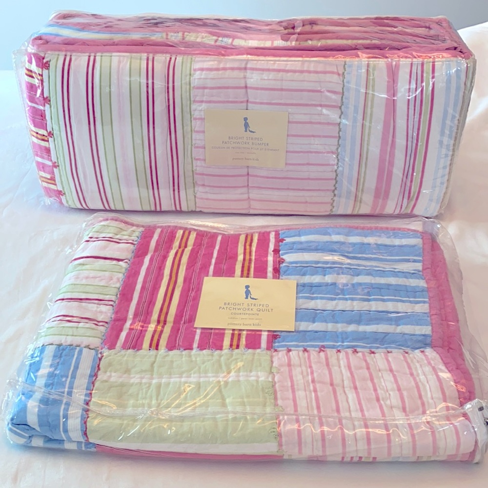 Pottery Barn Kids Bright Striped Patchwork Bedding